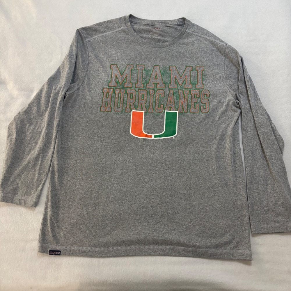 Jansport Miami Hurricanes Long Sleeve Shirt Mens XL Gray NCAA Graphic Tee